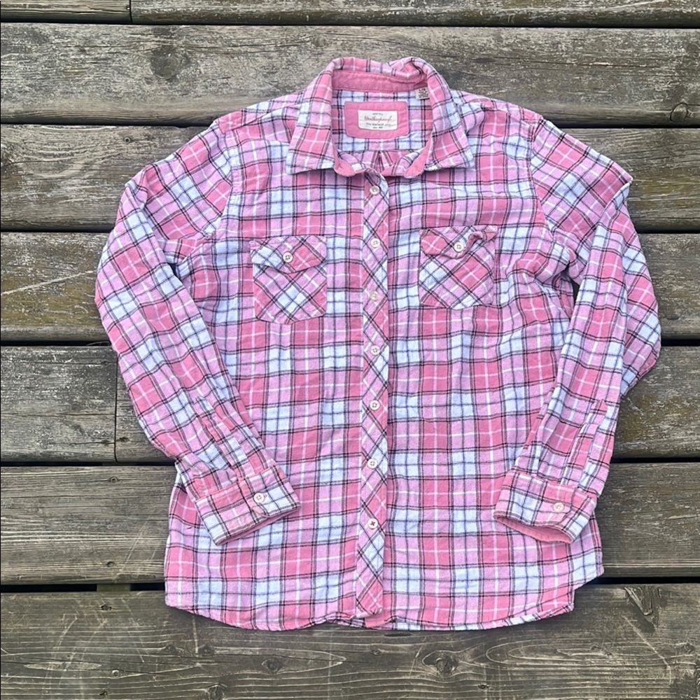 Weatherproof Vintage Pink Plaid Flannel  Shirt Size Large